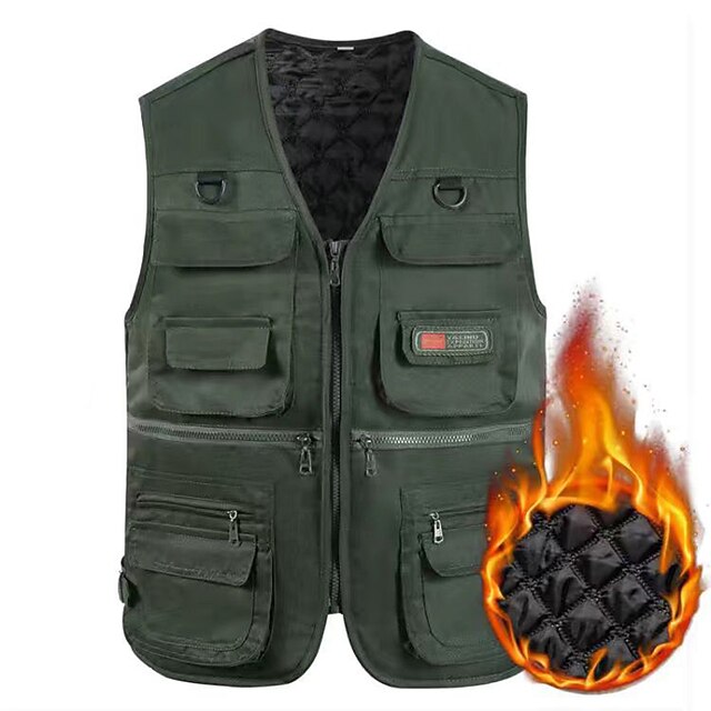 Men's Vest Daily Wear Vacation Weekend Soft Zipper Fall & Winter Plain Warm Modern Contemporary V Neck Activewear Thick Regular Black Army Green3