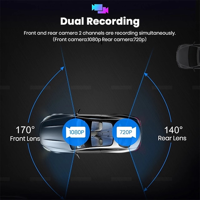 4 pouces Touch Display Car Dvr Camera Dual Lens Video Recorder Full HD  1080P 170 degrés Dash Cam avec vue arrière Dashcam Dash
