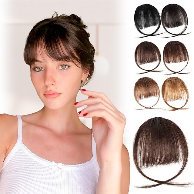 Clip in Bangs 100 Real Natural Flat Neat Bangs with Temples Hairpieces