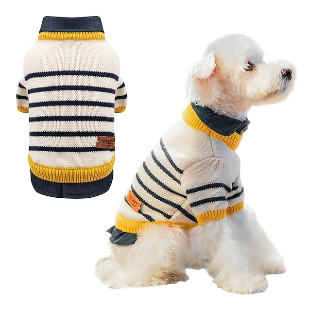  Small Dog Sweater Patchwork Stripes Dog Sweatshirt Knitted Pet Winter Clothes Soft Thickening Cat Coat for Tiny Small Dogs
