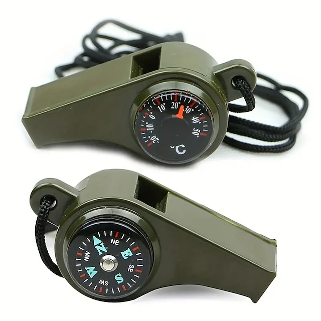 1pc 3-In-1 Emergency Survival Whistle With Compass Thermometer For Camping Hiking Outdoor Tools Referee Cheerleading Whistle