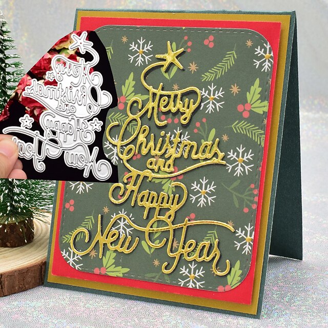  1pc Christmas Tree Happy New Year Cutting Dies Xmas Gift Paper Die Cutting Template