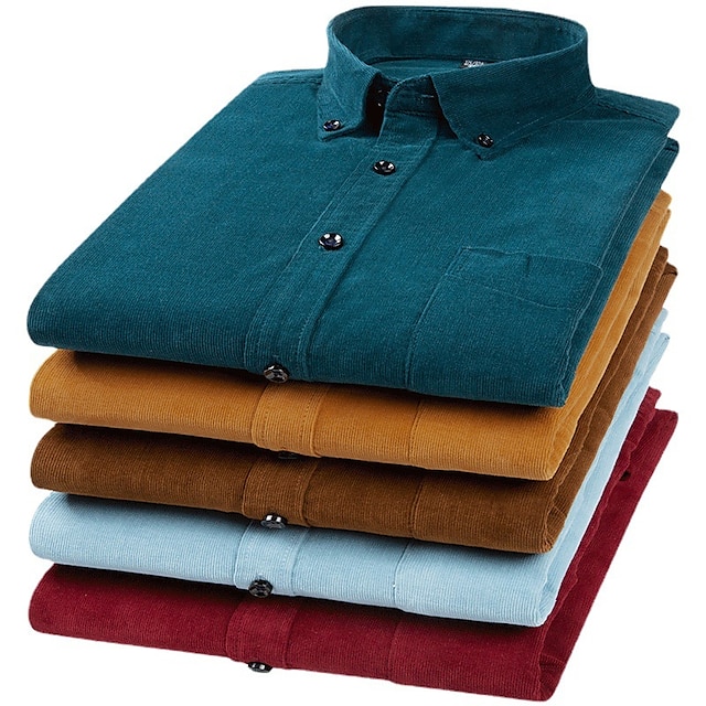  Men's Shirt Corduroy Shirt Shirt Jacket Overshirt Plain Outdoor Daily Wear Light Blue Yellow Red Navy Blue Long Sleeve Lapel Spring &  Fall Clothing Apparel Front Pocket