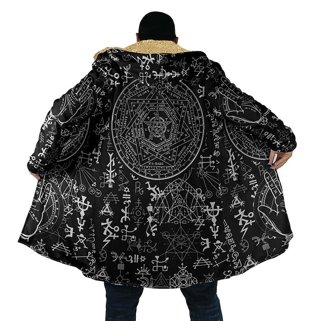  Férfi Törzsi Totem Bandana Print Télikabát Polár dzseki Kabát Melegen tartani Szüret Hétköznapi viselet Alkalmi Zseb Nyomtatott Ősz & tél Kapucni Hosszú ujj Fekete