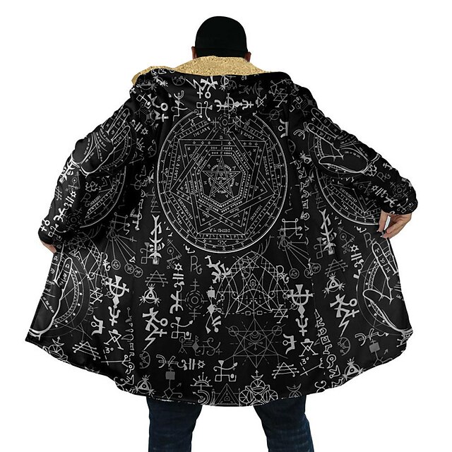 Men's Tribal Totem Bandana Print Winter Coat Fleece Jacket Coat Thermal Warm Vintage Daily Wear Going out Pocket Print Fall & Winter Hooded Long Sleeve Black3