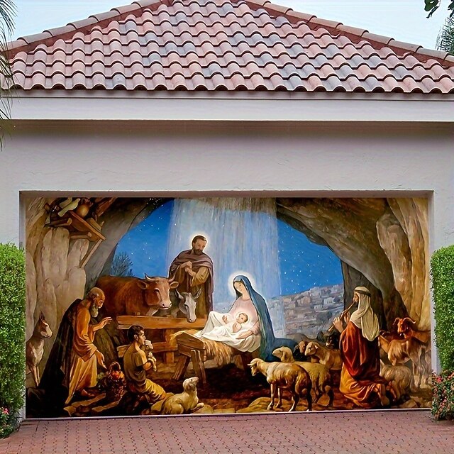 Christmas Outdoor Garage Door Cover Nativity Scene Jesus Xmas Door