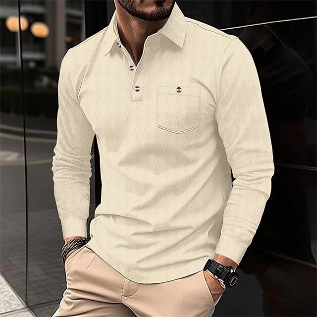 Men's Polo Shirt Button Up Polos Casual Holiday Classic Long Sleeve ...