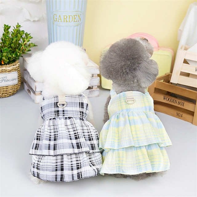 Dog Cat Dress Plaid / Check Stripes Cute Sweet Dailywear Casual Daily Dog Clothes Puppy Clothes Dog Outfits Soft Black Yellow Costume for Girl and Boy Dog Polyester Cotton XS S M L XL