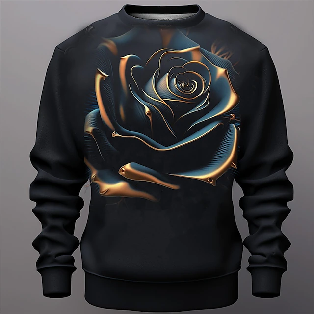 Men's Graphic Rose Sweatshirts Golf Pullover Sweatshirt Long Sleeve Sweatshirt Crew Neck Fashion Daily Casual 3D Print Vacation Holiday Going out Print Spring & Fall 6
