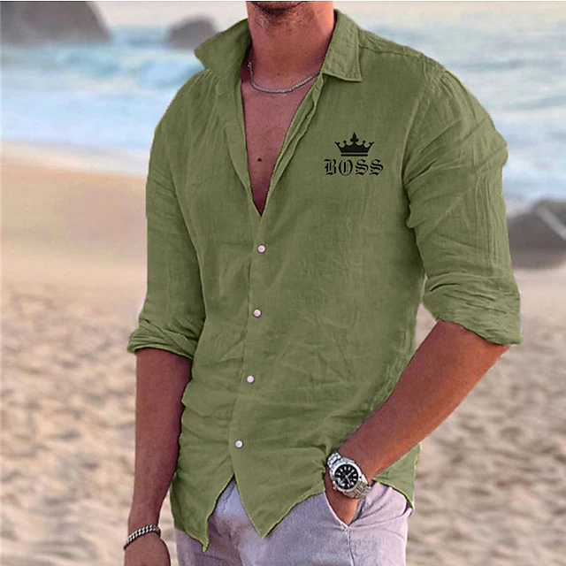 Men's Shirt Linen Shirt Beach Shirt Tiaras & Crowns Outdoor Vacation Black White Pink Blue Long Sleeve Lapel Spring & Fall Clothing Apparel Print4