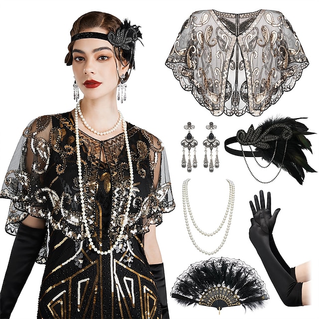  Retro Vintage Roaring 20s 1920s Outfits Accessories Shawls The Great Gatsby Women's Sequins Christmas Halloween Party / Evening Shawl