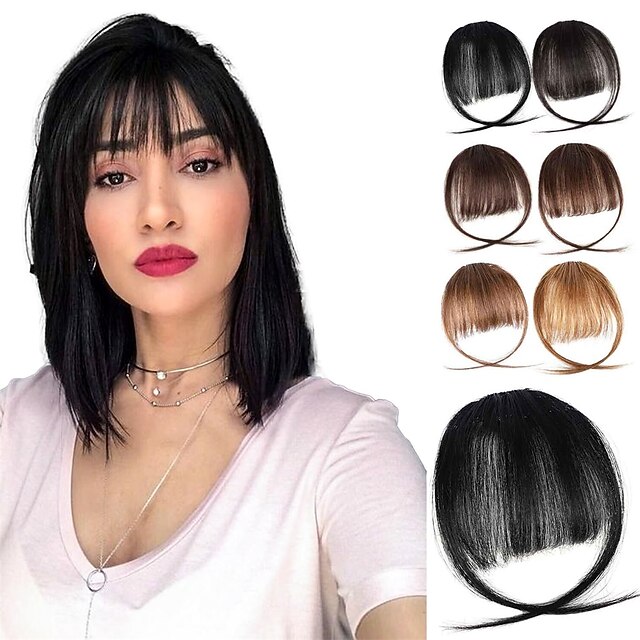 Clip in Bangs 100 Real Natural Flat Neat Bangs with Temples Hairpieces
