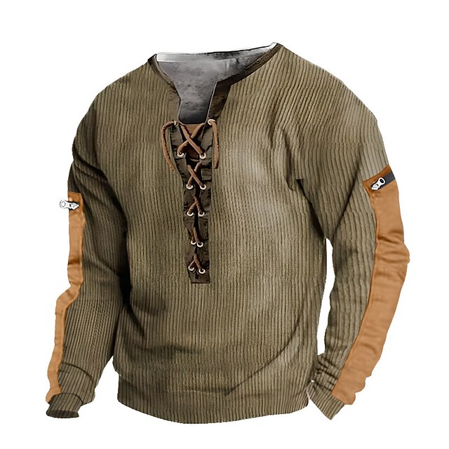 Men's Sweatshirt Black Blue Brown V Neck Color Block Lace up Patchwork Sports & Outdoor Daily Holiday Corduroy Streetwear Basic Casual Spring &  Fall Clothing Apparel Hoodies Sweatshirts  Long Sleeve4