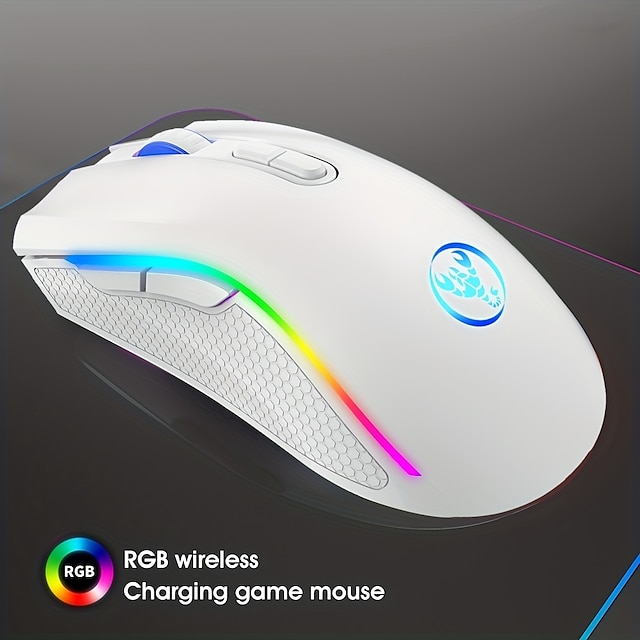  2.4G Wireless Mouse RGB Light Rechargeable 4800DPI Adjustable USB Plug And Play Optical Mouse Game Home Office Black/White