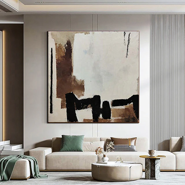 Handmade 3D Texture Art oil painting Hand Painted Oil Painting Beige Large Beige brown black Minimalist Painting Geometrical Plaster Painting home Decor ready to hang or canvas 9