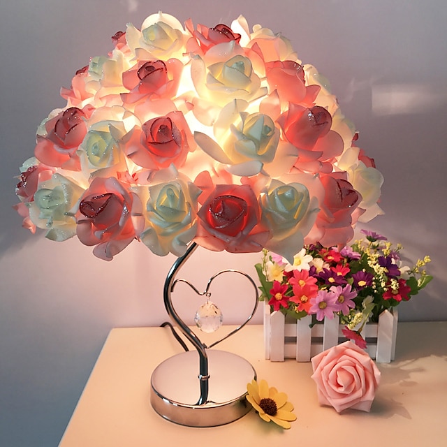  Lámpara de atmósfera rosa, lámpara de mesa de plumas europea simple y creativa, lámpara de mesa led cálida para dormitorio, Sala de bodas, regalo de cumpleaños
