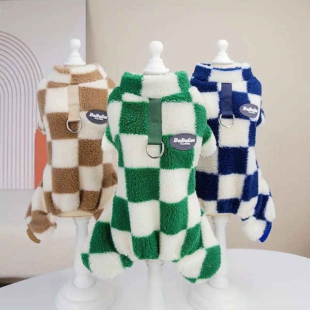  1pc Plaid Haustier warme Kleidung weiche Plüsch Hund Overall Herbst und Winter warme Hund Gesamtkleidung