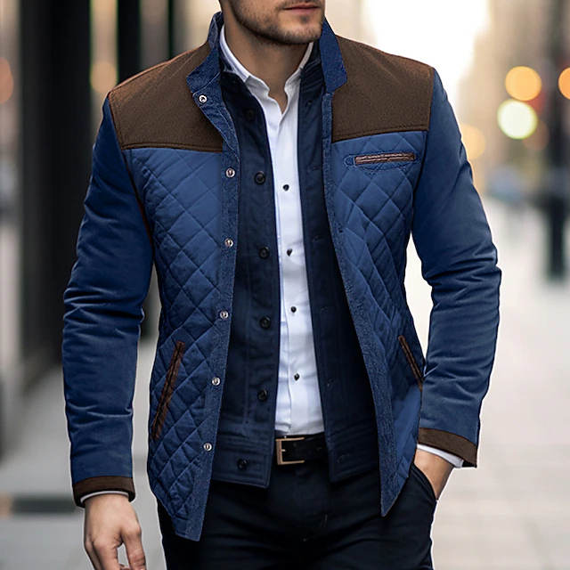 Men's Winter Coat Jacket Pocket Office & Career Date Casual Daily Outdoor Casual Sports Winter Color Block Brown Khaki Puffer Jacket4