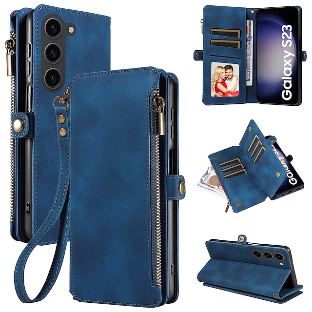  Phone Case For Samsung Galaxy S24 S24 S23 S22 S21 Ultra Plus Note 20 Ultra 10 Plus S10 S9 Plus Wallet Case with Stand Holder Zipper Card Slot PU Leather