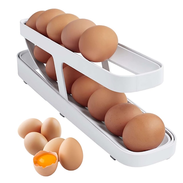 Suport de ouă cu defilare automată, cutie de depozitare, coș de ouă, container, organizator rolldown, frigider, distribuitor de ouă pentru bucătărie