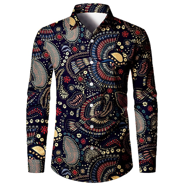  Herren Hemd Knopfhemd Langarm Brautkleider schlicht Boho Freizeitskleidung Ausgehen Herbst Winter Umlegekragen Bedruckt Button-Down Schwarz Dunkelmarine Beige