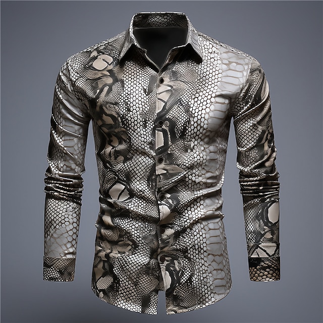  Voor heren Slangenhuid Overhemd Overhemd met knopen Lange mouw Abstract Alledaagse kleding Uitgaan Herfst winter Strijkijzer Afdrukken Button-omlaag Paars Groen Grijs