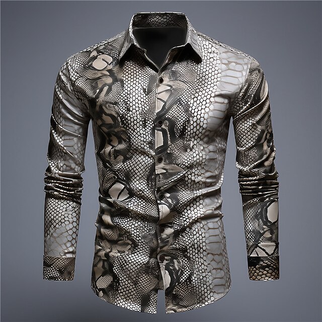 Men's Snake Print Shirt Button Up Shirt Long Sleeve Abstract Daily Wear Going out Fall & Winter Turndown Print Button-Down Purple Green Gray4