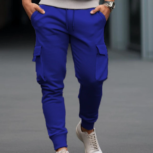 Men's Sweatpants Trousers Cargo Sweatpants Drawstring Elastic Waist Elastic Cuff Plain Comfort Breathable Casual Daily Holiday Sports Fashion Red Royal Blue 7