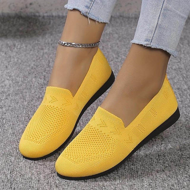 mocassins en tricot bleu marine pour femmes – chaussures plates décontractées respirantes à enfiler pour le confort et le port quotidien