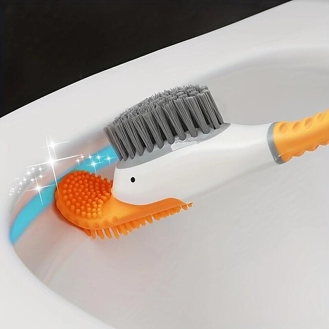  Brosse de toilette en forme de canard plongeant, manche long en plastique non mort en silicone avec base, brosse douce pour salle de bain domestique, brosse de nettoyage de toilettes accroupies, fournitures de nettoyage, outil de nettoyage