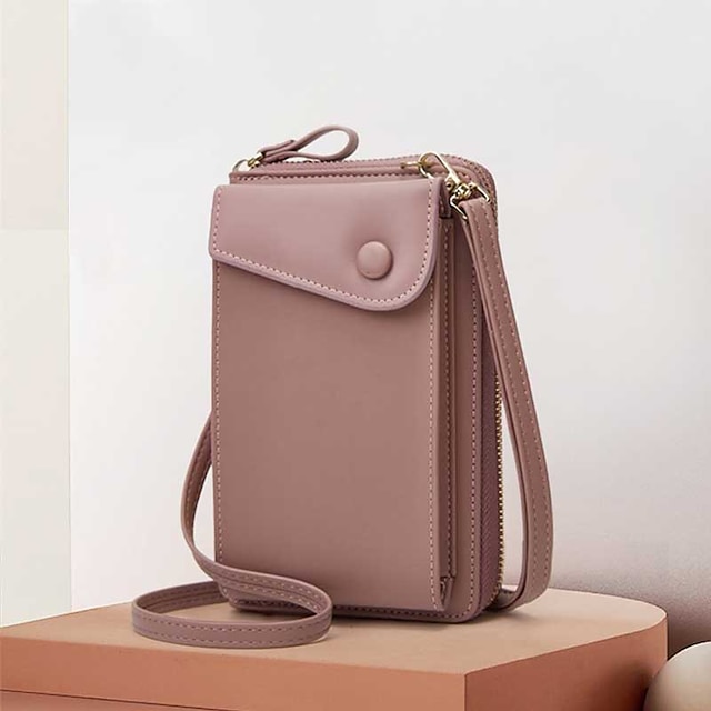  Women's Crossbody Bag Mobile Phone Bag Crossbody Bag PU Leather Shopping Going out Solid Color Black Red Light Purple