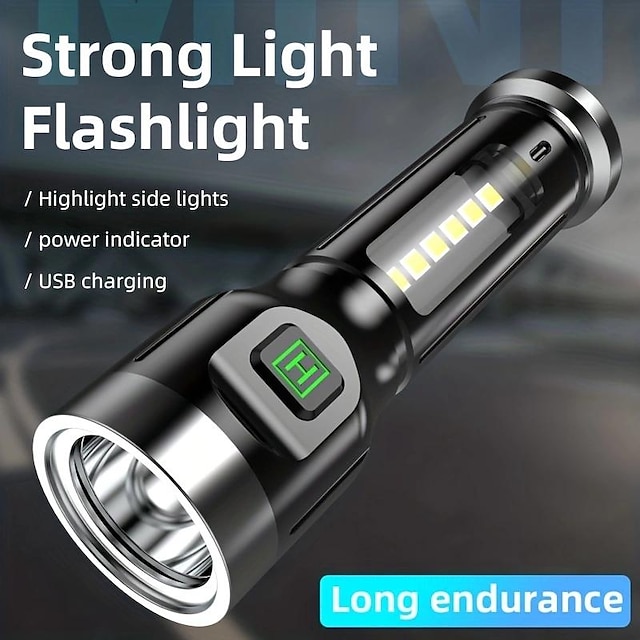  USB-wiederaufladbare Mini-Taschenlampe mit starkem Fernlicht und Seitenlichthelligkeit