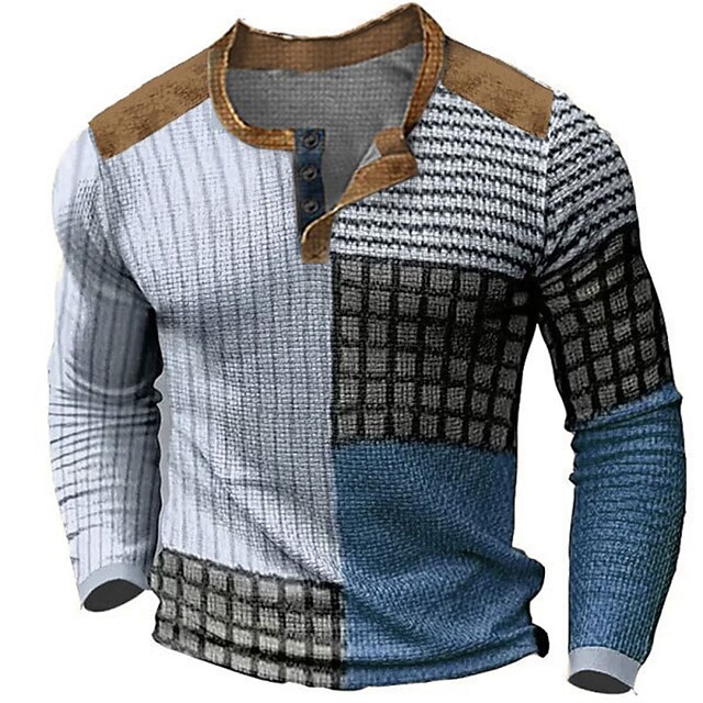 Graphic Color Block Fashion Designer Casual Men's 3D Print Henley Shirt ...