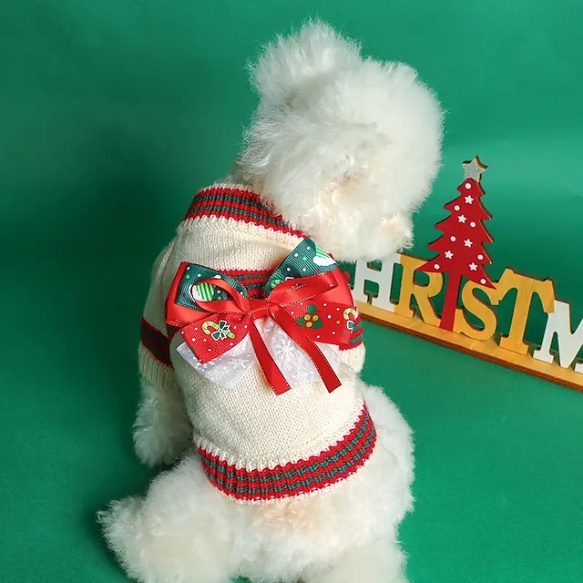  Hundepullover mit Weihnachtsschleifen-Dekor, weiche Strick-Hundepullover-Kleidung, schlechter Weihnachtspullover, hässlicher Weihnachtspullover, lustiger Weihnachtspullover, hässlichster