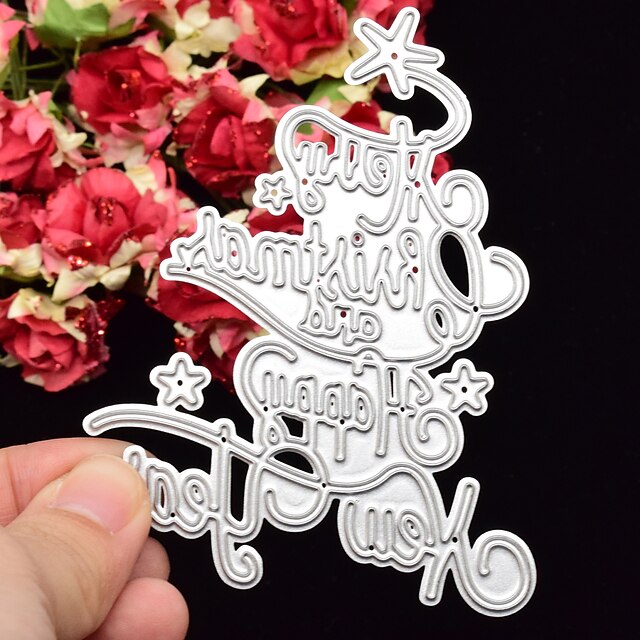  1pc クリスマスツリー新年あけましておめでとうございます切削ダイスクリスマスギフト紙ダイカットテンプレート