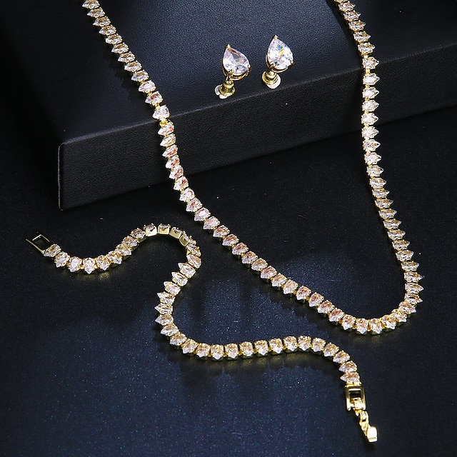 Bridal Jewelry Sets 1 set Zircon Copper 1 Necklace 1 Bracelet Earrings Women's Simple Elegant Briolette Drop Jewelry Set For Party Wedding Guest Work