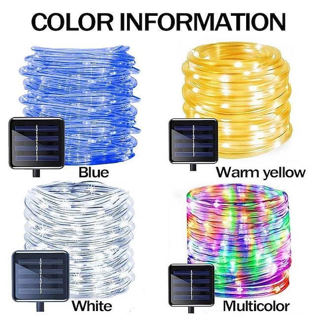 Waterproof LED Rope String Lights Outdoor Solar Rope Lights Outdoor ...