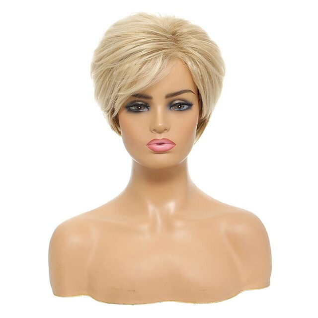 Short Blonde Pixie Cut Wigs For White Women Blonde Synthetic Wigs Natural Layered Short Hair 7326