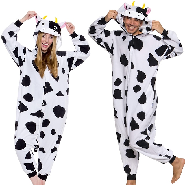  Adults' Kigurumi Pajamas Nightwear Camouflage Milk Cow Animal Animal Patchwork Onesie Pajamas Pajamas Funny Costume Polar Fleece Cosplay For Men and Women Christmas Animal Sleepwear Cartoon