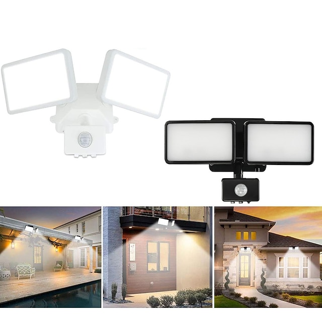  Lámpara con sensor de cuerpo humano de 2 cabezales, lámpara de pared para patio exterior de 18w, lámpara de pared para jardín, villa, pasillo, piscina, 220-240v