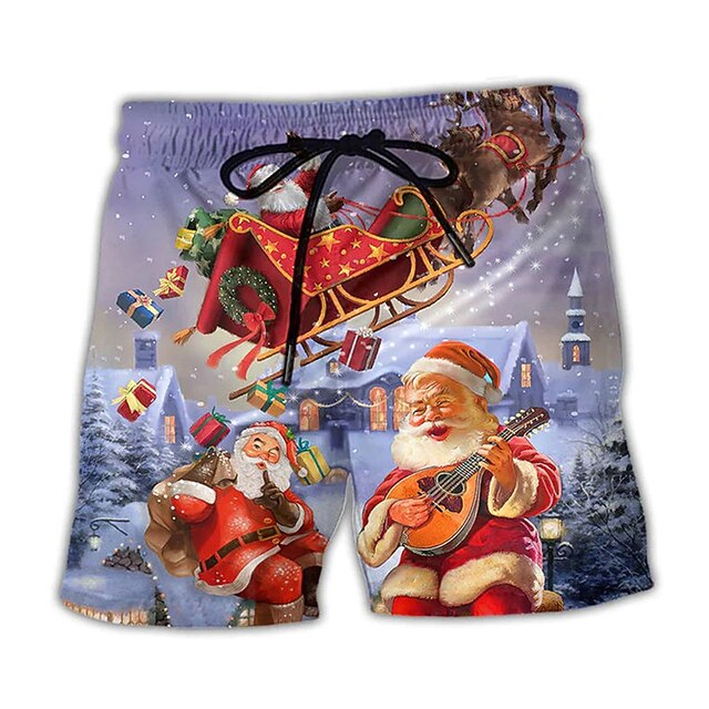Men's Santa Claus Swim Trunks Swim Shorts Board Shorts Mid Waist Hawaiian Casual Holiday Beach Drawstring with Mesh lining Elastic Waist Designer Clothing Apparel2