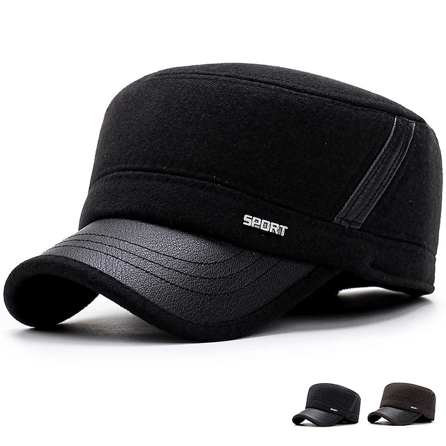 Men's Flat Cap Baseball Cap Winter Hats Military Cap Cadet Hat Black Coffee Cotton Travel Outdoor Vacation Plain Windproof Warm 10