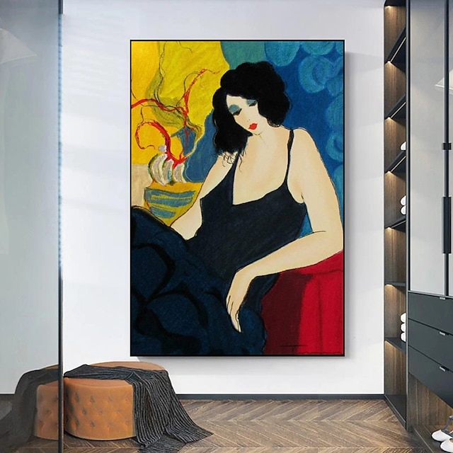  ręcznie robiony obraz olejny na płótnie dekoracja ścienna abstrakcyjna figura portret kobiety do wystroju domu zwinięty obraz bezramowy, nierozciągnięty
