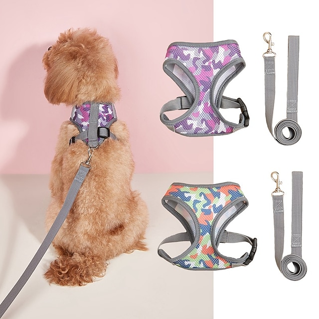 Brustgurt für Haustiere mit atmungsaktiver und bequemer Passform, verstellbare Hundeleine in klassischer Tarnkontrastfarbe