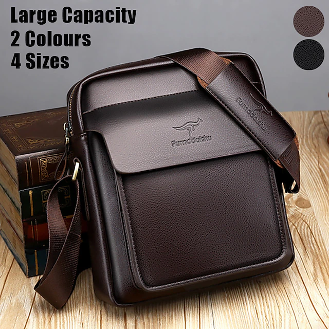 Men's Brown Faux Leather Crossbody Shoulder Bag with Front Flap and Adjustable Strap, Stylish Messenger Bag for Work, Travel and Daily Use 9