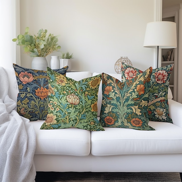  Capa de almofada floral dupla face, 1 peça, macia, decorativa, quadrada, fronha para quarto, sala de estar, sofá, cadeira, inspirada em william morris