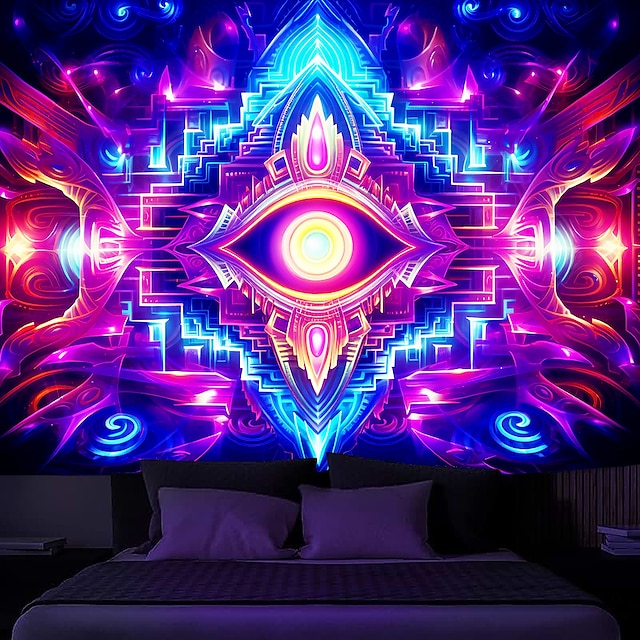  blacklight tapiserie UV reaktivní záře v trippy mandale bohémská mlhavá příroda krajina závěsná tapiserie nástěnná malba pro obývací pokoj ložnice