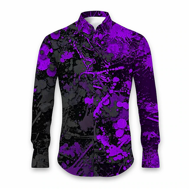 Men's Geometric Pattern Graffiti Shirt Button Up Shirt Long Sleeve Abstract Daily Wear Going out Fall & Winter Turndown Print Button-Down Red Blue Purple4