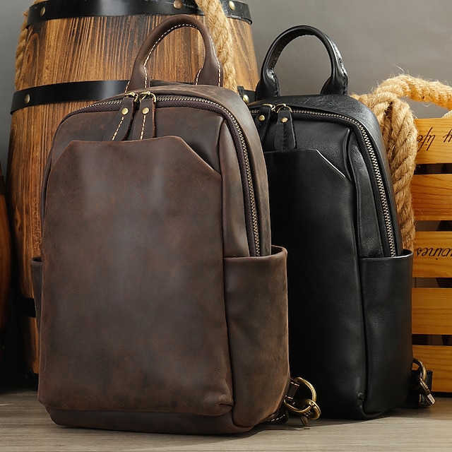  Vintage Crazy Horse Leather Men's Chest Bag Crossbody Bag Large Capacity Business Commuting Travel Shoulder Bag