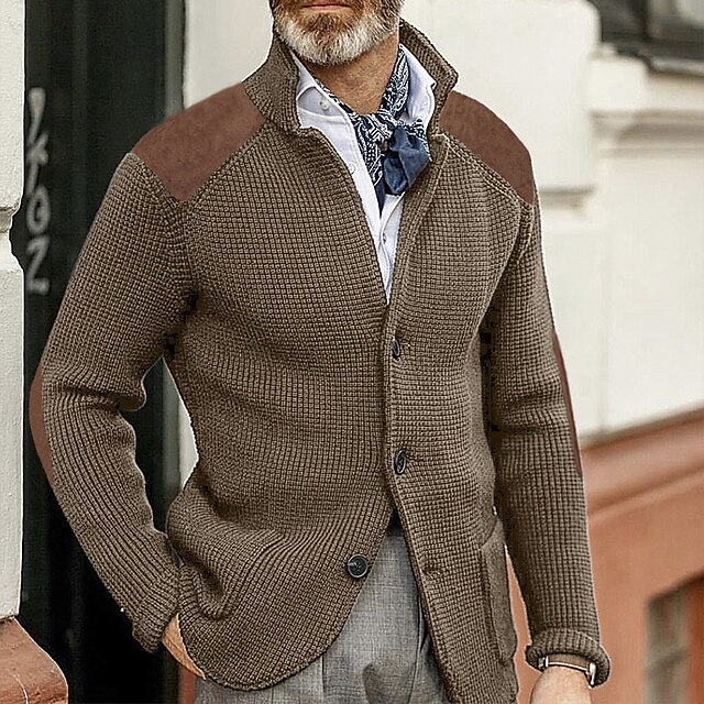  Per uomo Cardigan Maglione Cardigan grosso Maglioni di Natale A coste Maglia Corto Abbottonare Tasche laterali Liscio Colletto alla coreana Top caldi Contemporaneo moderno Informale Da tutti i giorni